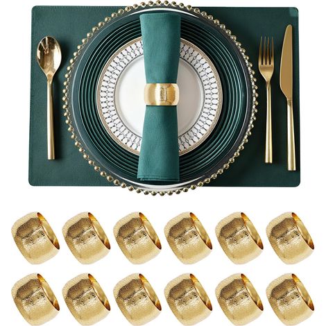 12 Pièces Ronds de Serviette de Noël en Or, Anneaux de Serviette en Métal pour Décoration de Table, Noël, Mariage, Dîner de Fête, Thanksgiving, Anniversaire, Décorations de Table Élégantes (1/5)