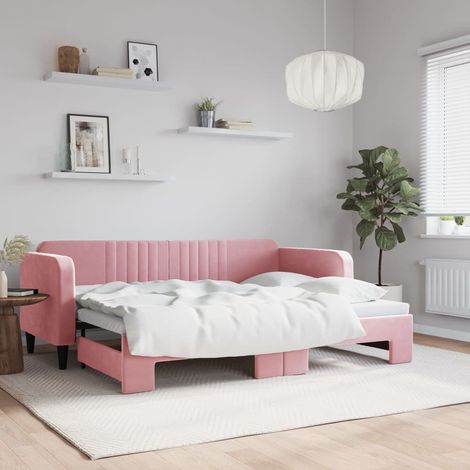 vidaXL Lit de jour avec gigogne sans matelas rose 80x200 cm