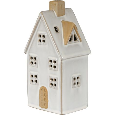 Alora Large Townhouse with LED Light - Ceramic - L10 x W8 x H19 cm - White