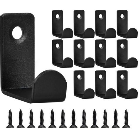 12 ganci neri con viti nere - Ganci - Appendiabiti - Ganci da parete in metallo nero - Ganci a vite - Adatti per appendiabiti in camera da letto, bagno e soggiorno (1/5)