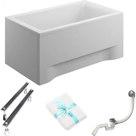 Polimat rechteckige Badewanne Capri 100x70 mit weißer Verkleidung, verchromtem Siphon und Füßen