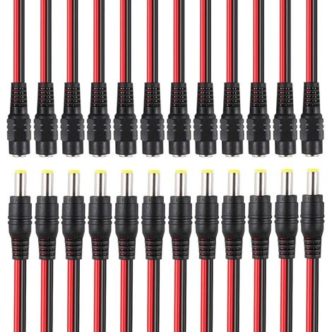 FULARR® 24Pcs Premium DC Pigtail Cable, 12 Paire DC Alimentation Mâle Femelle Pigtail Câble avec 5.5 X 2.1mm Fiche Prise Connecteur, Pour CCTV Sécurité Caméra (1/4)