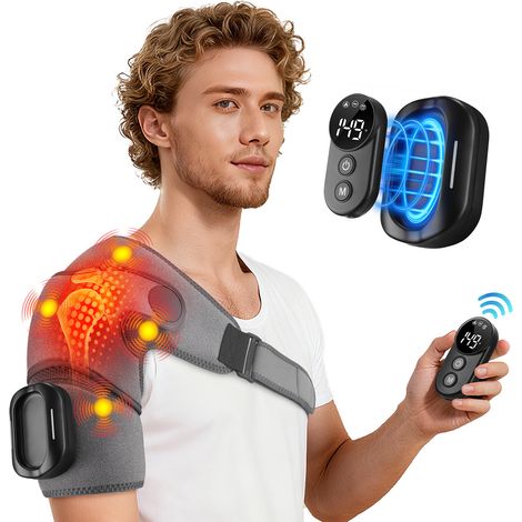 Massaggiatore magnetico wireless per spalle, con calore e vibrazione regolabili, batteria a lunga durata e comfort regolabile per alleviare la tensione muscolare. (1/4)