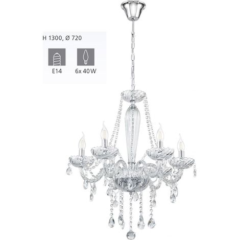 Lampadario A Sospensione Classico Basilano 1 Acciaio Cromo Vetro 6 Luci E14 (1/4)