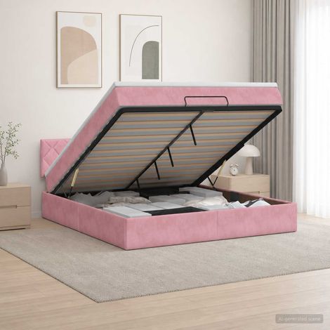Cama tipo otomana con colchón y LED Rosa 180 x 200 cm (1/5)
