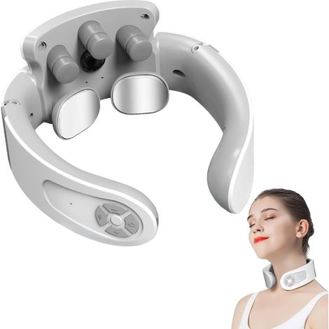 Masseur Cervical, Massage Cou Portable Vocale Intelligente avec Thérapie Thermique à 42°C, 5 Modes 15 Intensités Masseur Cervicales Portable pour Bureau et Maison, Voyage