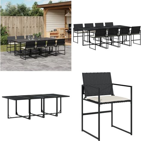 9-tlg. Garten-Essgruppe mit Kissen Schwarz Poly Rattan - Gartentisch - Esstisch - Gartenmöbel Set - Outdoor Essgruppe - Terrassenmöbel - Home & Living