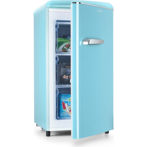 Klarstein Laika Gefrierschrank - 60 Liter Gesamtvolumen, Thermostat mit 5 Stufen, 0 bis -18 °C, 3 Einschübe, freistehend, Retro-Design, blau (1/5)
