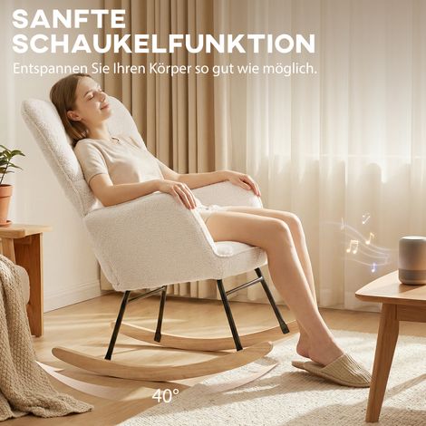 Fauteuil berçant vintage en bois massif, inclinable, 98x71x101 cm, beige (1/4)