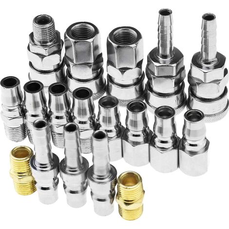 Kit de raccords de tuyau d'air BSP pour compresseur d'air - Connecteur rapide pneumatique et coupleur et bouchon (1/4)