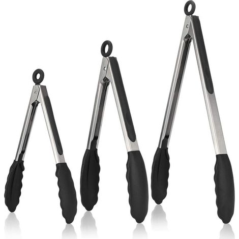 Küchenzange aus Silikon, hitzebeständig bis 250 °C, 3er-Set, Schwarz (1/4)