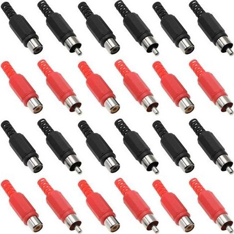 Lot de 40 adaptateurs de prise RCA audio vidéo de rechange RCA mâle et femelle (10 rouge noir mâle et 10 rouge noir femelle) (1/5)
