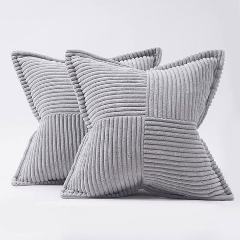 Housse Coussins 45x45 pour Canapé Motif Croisé en Velours Côtelé Doux Coussin Vert Sauge pour Enfant, Lot de 2, Gris (1/5)