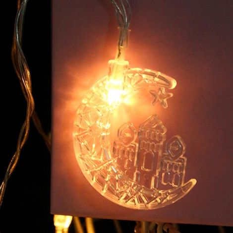 Guirlande lumineuse LED de Ramadan 2 pièces, décoration d'Aïd, batterie incluse, blanc chaud, 1,5 m, 10 lumières, sac. (1/5)