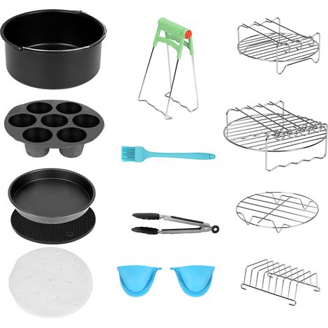 Randaco 12pcs Accessori per friggitrice ad aria calda Stampi Grill carte Forno a convezione torta Friggitrice Friggitrice profonda Silicone Food Clip7''
