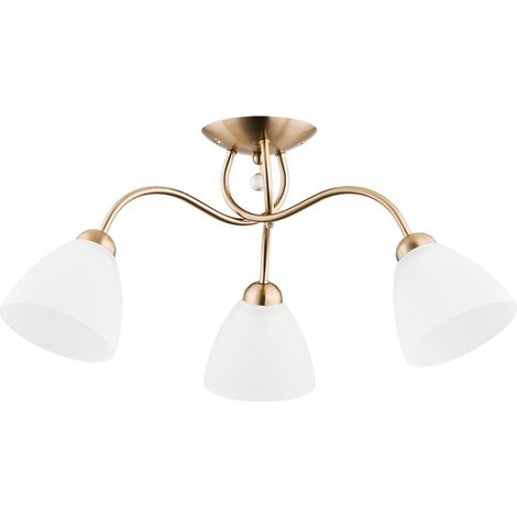 Alfa AMARILLO Brass/Gold Metal Ceiling Lamp 58cm with White Accents & Crystal Detail, 3-Light E27 Fixture (max 3x15W), Dimmable with Dimmable Bulbs, Living Room (1/2)