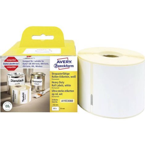 Avery-Zweckform A1933088 Rotolo di etichette 102 x 59 mm Pellicola Bianco 1 pz. Etichetta universale (1/3)