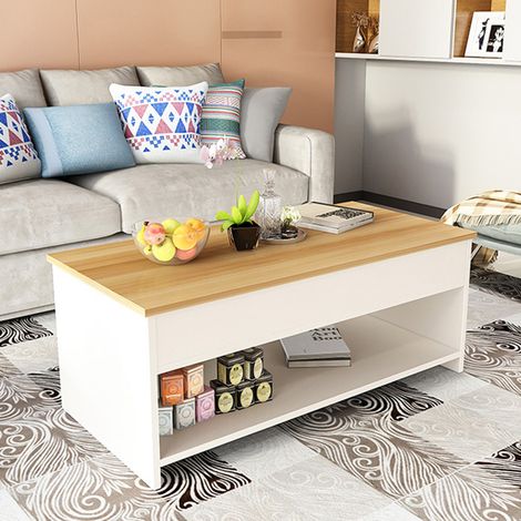 HomeMiYN Couchtisch Stabiler Kaffeetisch höhenverstellbar Wohnzimmertisch Sofatisch Beistelltisch aus Holz Separates Verstecktes Ablagefach Moderner Stil Teetisch für Wohnzimmer Büro Balkon (1/4)