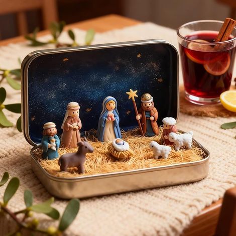 Crèche De Noël - 1 Ensemble - Métal Et Résine - Scène Sainte Famille - Décoration Maison Et Bureau - 9,5x6x2 Cm (1/5)