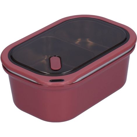 Lunch Box Thermique 1.2L 2 Compartiments Acier Inoxydable Hermétique Portable 2 Couches avec Couverts Adultes 20x14x8cm Rouge (1/5)