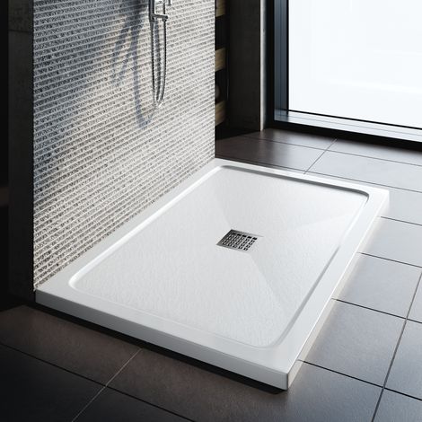 1200x900mm ELEGANT Rectangle Shower Tray SMC Anti-slip Shower Enclosure Base with Stainless Steel Drain Cover, White + Free Waste Trap