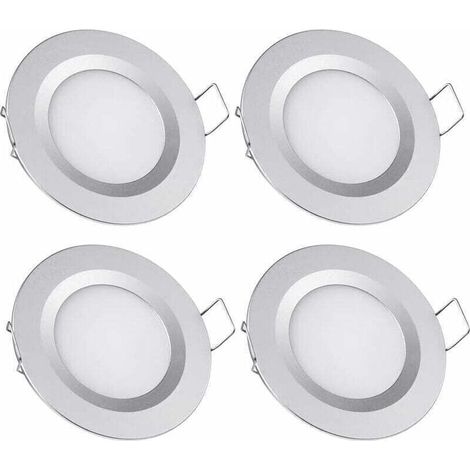 4 x Spot LED Encastrable 12V Trou 58-65mm 3W 3200K Plafonnier Encastré pour Camping-car Bateau Caravane Van Yacht Blanc chaud (Finition argentée) (1/4)