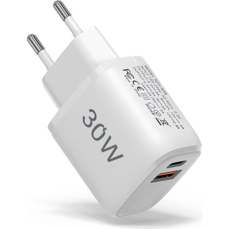 Chargeur USBC 30W, Prise USBC à 2 Ports, Chargeur Rapide PD 3.0, Adaptateur Secteur mural pour 17/16/15/14/13/12, S25/S24/S23/S22/S21, Pixel 10/9/8/7/6, Tablettes et Téléphones Portable (1/5)