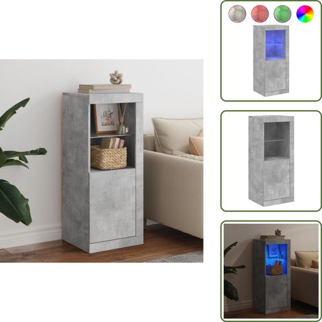 The Living Store Buffet avec lumières LED gris béton 41x37x100 cm - Buffet Design Moderne - Meuble Rangement - Luminaire Led Rgb - Armoire Tv - Décoration Intérieur (1/5)