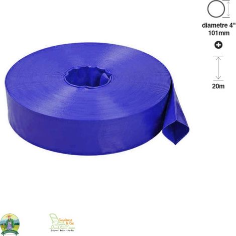 Tuyau de refoulement gros débit 4 pouces – Longueur 50m – PVC tissé et plastifié – Pression max 6 bars – Pour évacuation eaux usées (1/2)