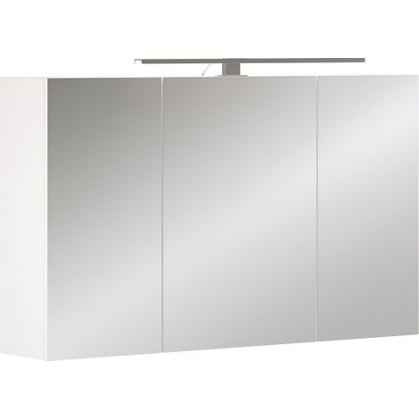 Badspiegelschrank Lavio, Weiß, 100 x 60 cm mit 3 Türen und LED-Beleuchtung, Vicco