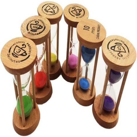 Sanduhr-Set aus Holz – 6-teilig mit Timer: 30 Sekunden, 1 Minute, 2 Minuten, 3 Minuten, 5 Minuten, 10 Minuten – Für Unterricht, Spiele im Klassenzimmer, Kochen und als Dekoration – 6er-Set (1/5)