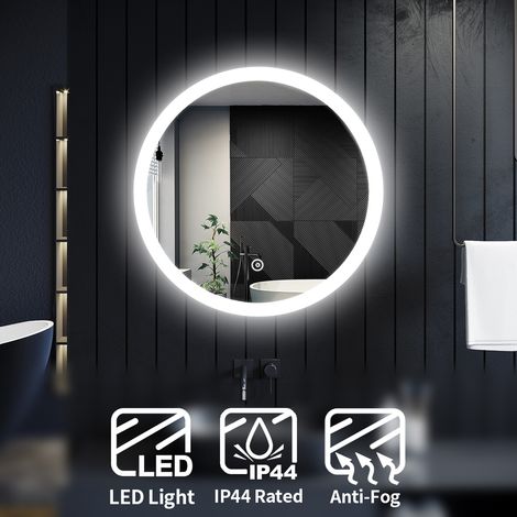 ELEGANT Acrylic Bathroom Mirror Modern Round Illuminated LED Mirror with Demister 600x600mm (1/5)