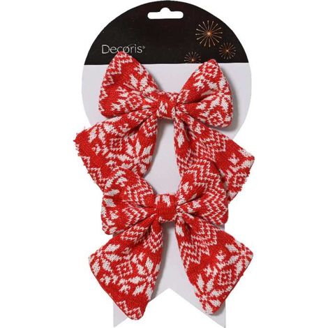 Decoris Set 2 Fiocchi Natalizi Bianco e Rosso - 12x13cm