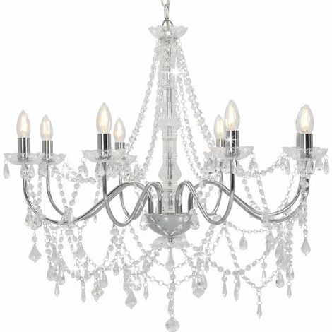 Lustre argenté à perles avec 8 ampoules E14. (1/5)
