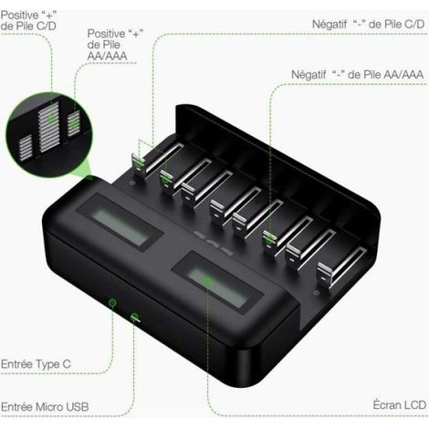 Chargeur de Piles Universel LCD - Chargeur pour AA-LR6, AAA-LR3, C-R14, D-R20 Ni-MH Piles Rechargeables (1/4)