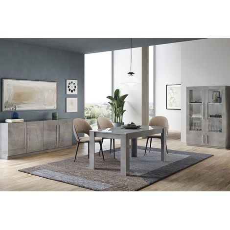 CLARK - Ensemble Séjour Complet Effet Marbre Table 160cm + Buffet + Vitrine avec Leds (1/5)