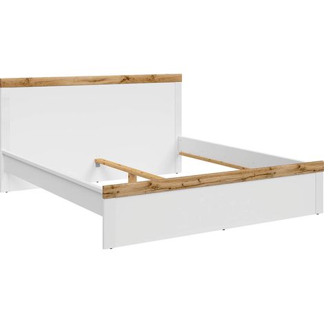 Lit adulte 180 x 200 lit 2 places, coloris Blanc/Chêne wotan - Longueur 204,5 x Profondeur 189 x Hauteur 40,5-100,5 cm (1/3)