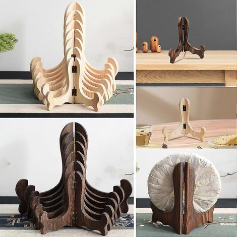 Présentoir incurvé pliable en bois fait main pour assiettes, gâteaux et autres plats à thé. Décoration intérieure pour café. Kaesi, couleur bois L. (1/4)