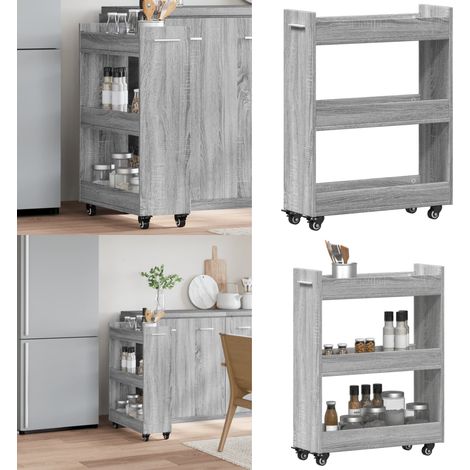 Schrank mit Rollen Grau Sonoma 60x22x79 cm Holzwerkstoff - Holzschränke - Wohnzimmermöbel - Garderoben - Regal Grau - Sideboard - Home & Living (1/5)