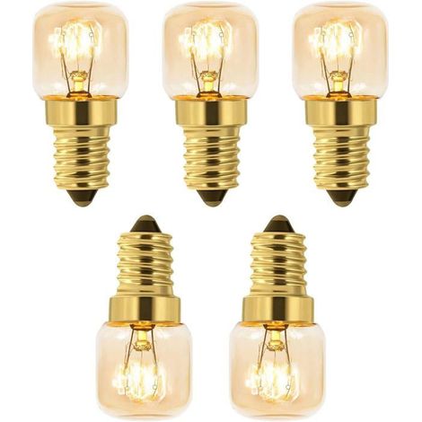 Lot de 5 ampoules E14 T22 blanc chaud 2700K pour four, résistantes à la chaleur jusqu'à 300 °C, à intensité variable pour appareils électroménagers (1/5)