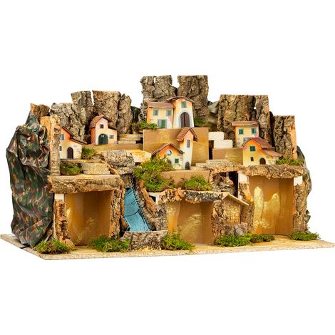 Presepe Napoletano In Sughero Luci A Batteria (1/5)