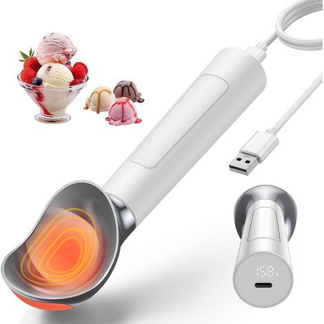 Heated Ice Cream Scoop, Electric heated ice cream scoop that heats up to 158°F for hard ice cream, Easy to use with LED display, IP67 waterproof ice cream scoop (1/5)