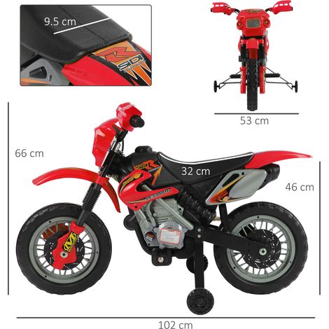 Elektrisches Kindermotorrad für Kinder von 3–6 Jahren, Kinder-Crossmoto aus PP-Kunststoff mit Stützrädern, Scheinwerfern und Musik, 102 x 53 x 66 cm, Rot und Schwarz