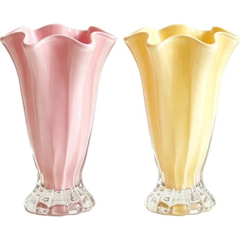 Vase à fleurs, design en verre teinté, verre et cristal durables, rose et jaune (1/2)