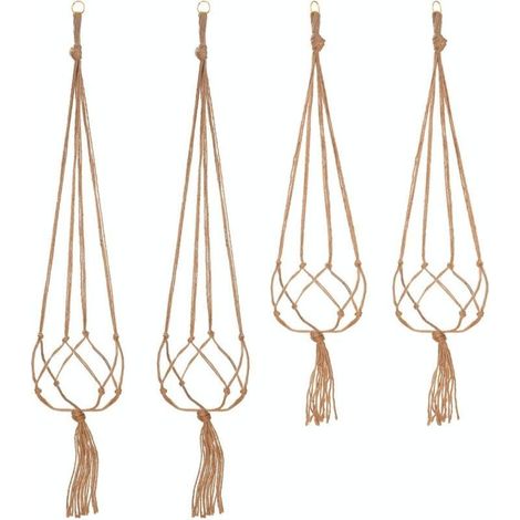 Support et plateau pour jardinière Lot de 4 Suspension Corde Plante Macramé Porte Pot Suspendu Plante Cintre Intérieur Extérieur Décoration du Jardin avec - 2 pièces 105 cm et 2 pièces 90 cm, 4 pieds (1/4)