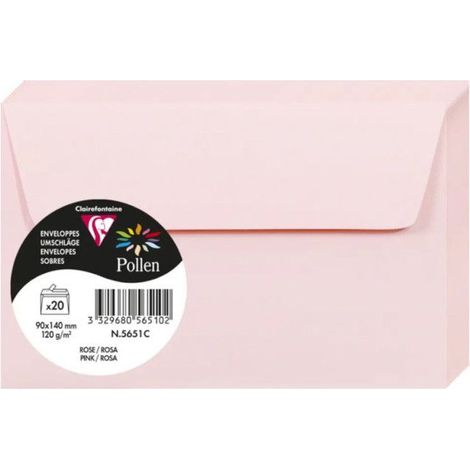 Enveloppe - CLAIREFONTAINE - Pollen - 120g - 90x140mm - Rose - Paquet de 20