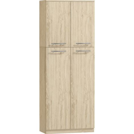 Minimalistisches Aufbewahrungsmöbel mit 2 Schränken und verstellbaren Einlegeböden, aus eichenfarben gebeiztem Holz, 59 x 31 x 155 cm