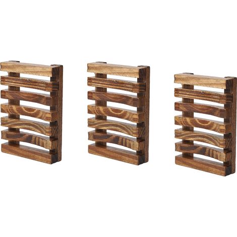 Lot de 3 Porte-Savon Vintage en Bois avec Design Évidé, Égouttoir à Savon Autonettoyant pour Salle de Bains, Plateau Décoratif Rétro (1/5)
