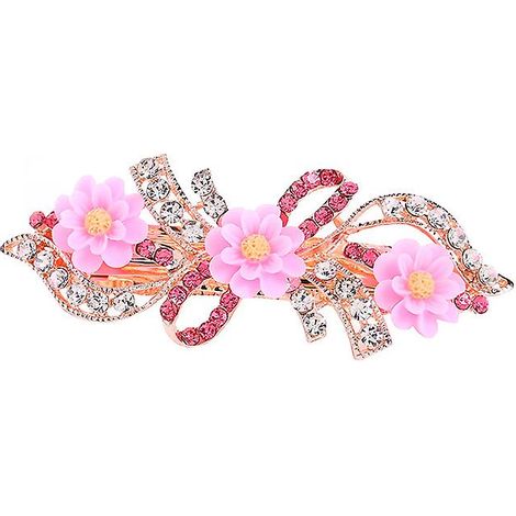 Pince à cheveux chrysanthème multicolore style coréen avec nœud en alliage et strass - Grande taille (1 pièce) (1/3)