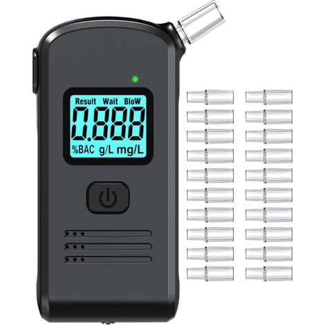 Éthylotest Électronique Homologué - Alcootest Professionnel avec Capteur Semi-conducteur Haute Précision, Affichage LCD et 20 Embouts - Ethylometre Portable Voiture, Maison, Fête (1/5)